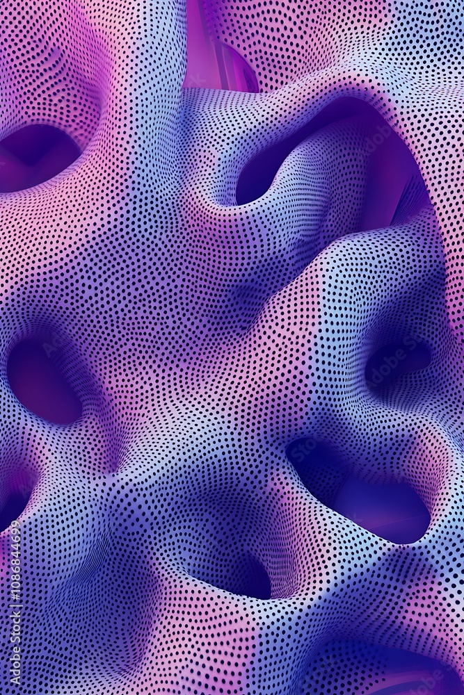 Aufkleber abstract 3d pattern created with dots and curves in gradient of purple and pink, showcasing depth an