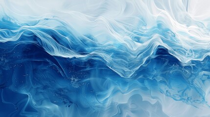 Obraz premium Blue and White Ocean Waves Fluid Art Digital Painting