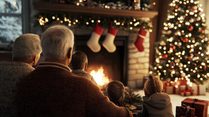Fototapeta premium Christmas Family Gathering by the Fireplace