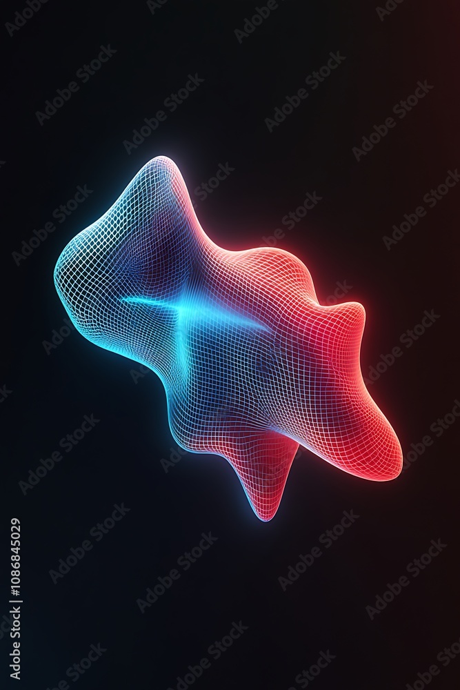 Poster abstract 3d shape with colorful wireframe structure on dark background representing digital art and 