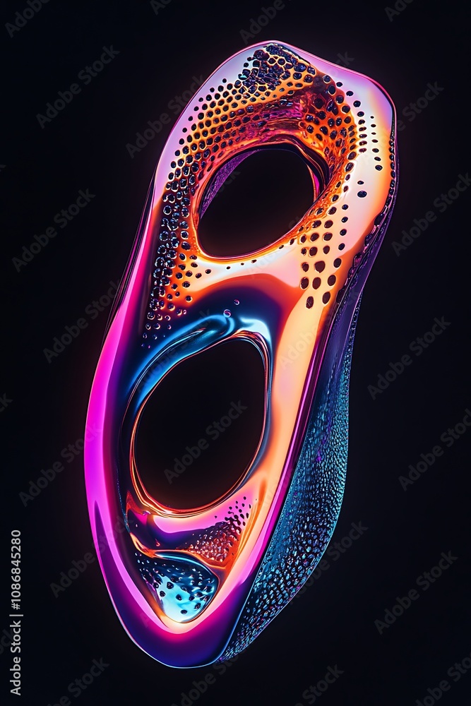 Poster abstract 3d shape with vibrant colors and fluid texture in a dark background, creating an eye-catchi