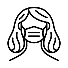 Line art woman with face mask vector illustration. Editable stroke.