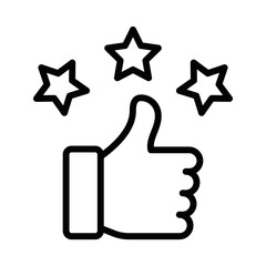 Five-star thumbs up outline vector icon. Editable stroke.