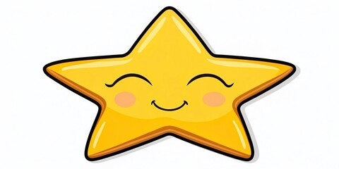 Joyful Yellow Star with Closed Eyes and Smile in Retro Pop Sticker Style, Flat Doodle Illustration for Vibrant and Cheerful Designs