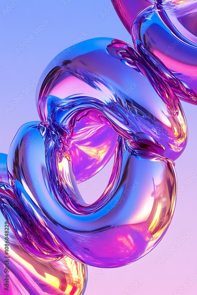 Poster abstract close-up of colorful curved glass objects with vivid reflections and artistic light in grad