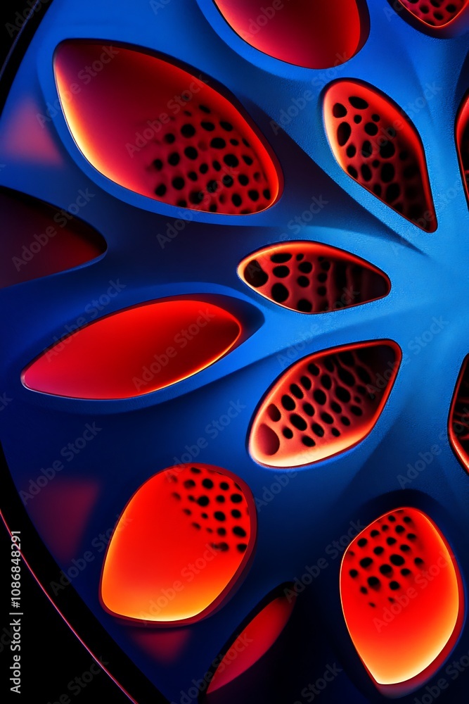 Poster abstract close-up of colorful organic shapes with vibrant red and blue tones creating a modern and f