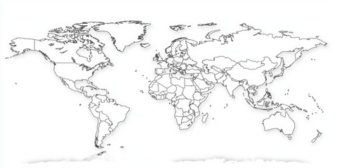 Obraz premium Outline of the World Map for Educational Use Featuring Country Borders and Continent Details, Perfect for Geography Projects and Illustrations in Black and White Design