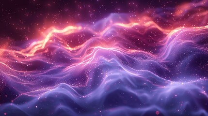 Fototapeta premium Abstract Purple Waves with Glowing Stars on Dark Background