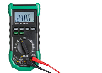 Front View of Digital Multimeter with Probes