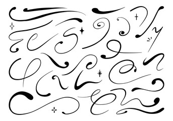 Hand Drawn Swirl and Flourish Collection. A bundle of 30 hand-drawn swirl and flourish designs featuring elegant, dynamic, and decorative elements, perfect for creative and graphic projects