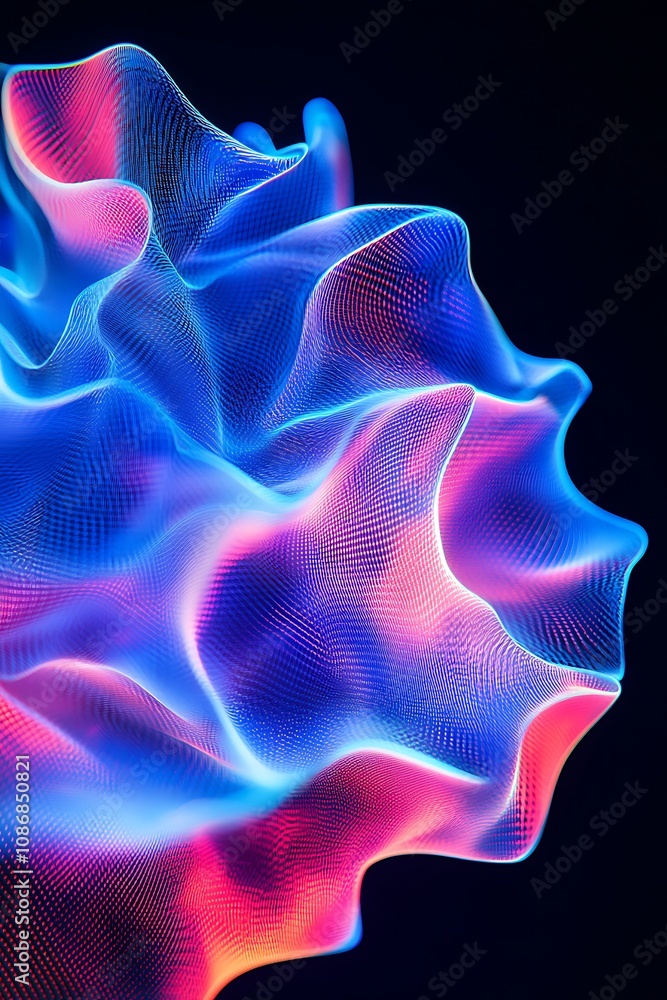 Poster abstract colorful wave design with glowing curves and flowing movement on a black background for mod