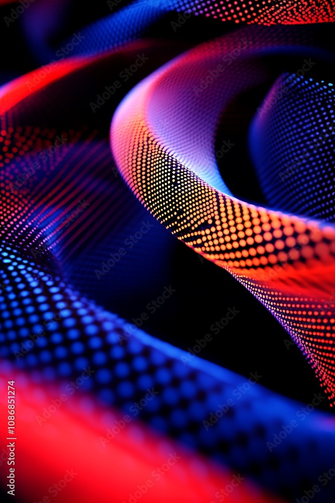 Poster abstract colorful waves with dots and gradients, creating a dynamic visual effect of light and movem