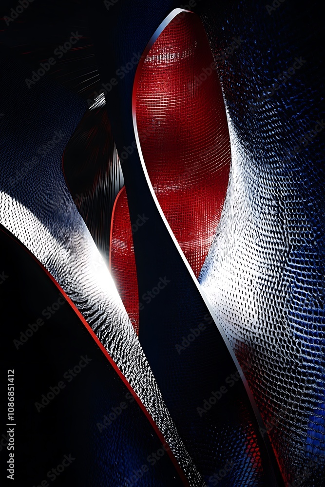 Poster abstract composition featuring dynamic forms with interplaying light and shadow, showcasing vibrant 