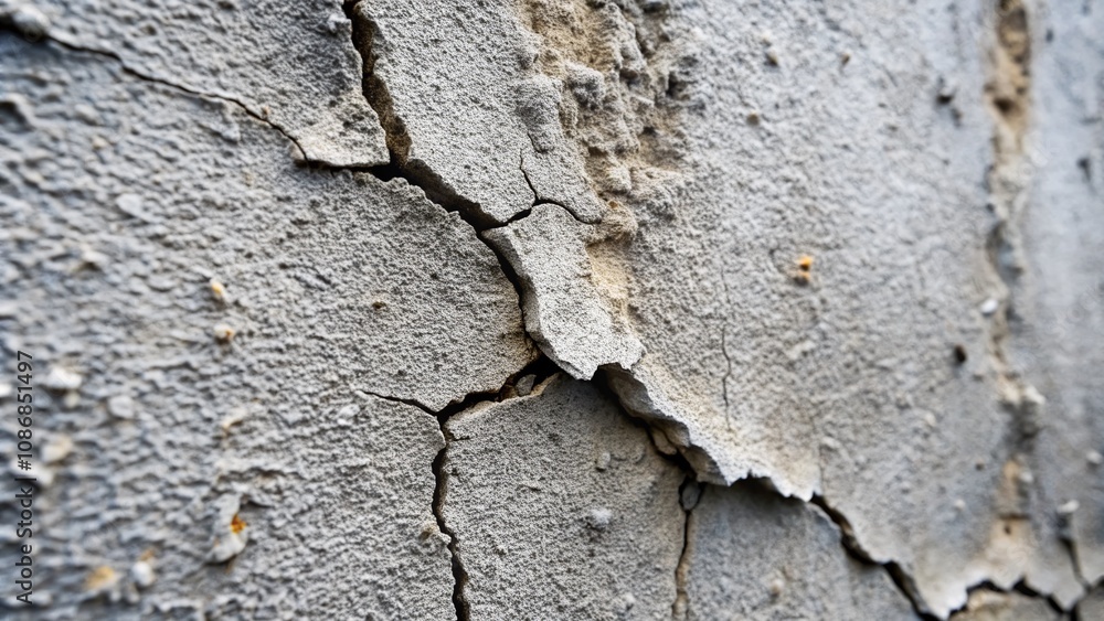 Poster macro photography of a cement wall featuring intricate crack textures and patterns for architectural