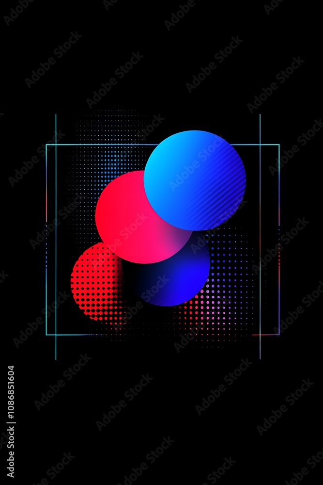 Aufkleber abstract composition of colorful circles with gradient effects on a black background representing mo