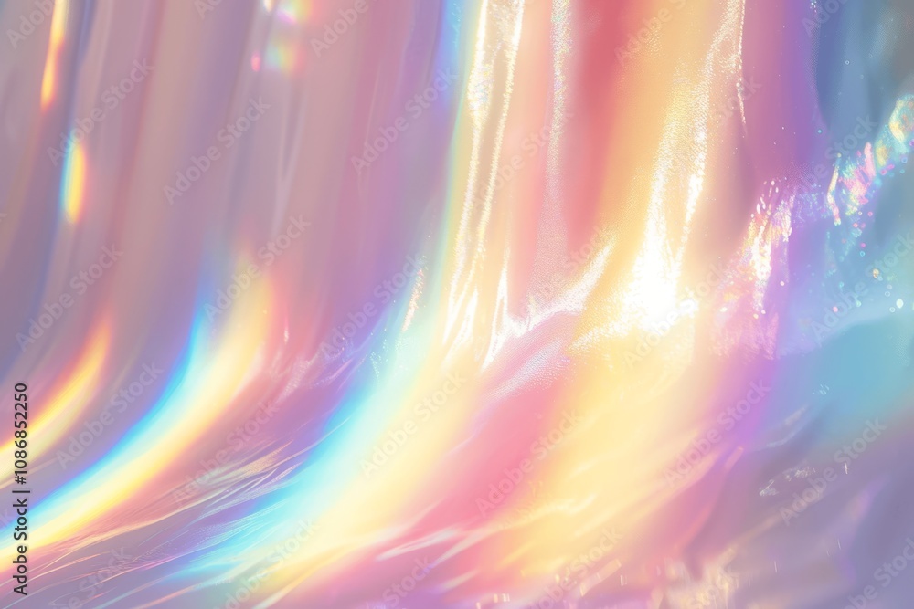 Poster rainbow light prism refraction background with holographic texture and bokeh effects