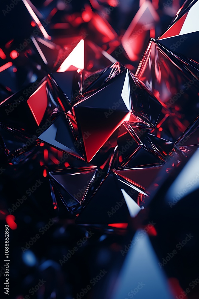 Aufkleber abstract composition of shiny geometric shapes with red and black tones, creating a futuristic and d