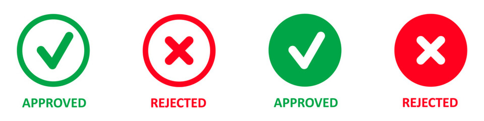 Fototapeta premium Green check mark and red cross mark icon. Vector illustration.
