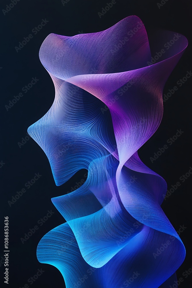 Poster abstract curving waves of colorful light and patterns creating a dynamic digital artwork on a dark b