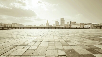 Fototapeta premium Empty square floor with city skyline background, Urban Revitalization Project, afternoon
