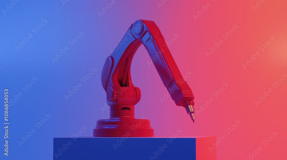 Poster robotic arm in sterile hightech lab illuminated by cool blue light futuristic environment showcasing