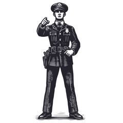 Vintage Police Officer Vector Illustration in Engraving Style Featuring a Strong, Authoritative Stance and Uniform