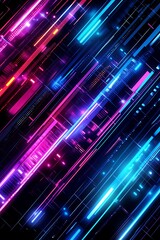 Abstract Digital Light Streaks with Vibrant Colors of Pink and Blue Creating a Dynamic Background for Technology, Media, and Futuristic Themes