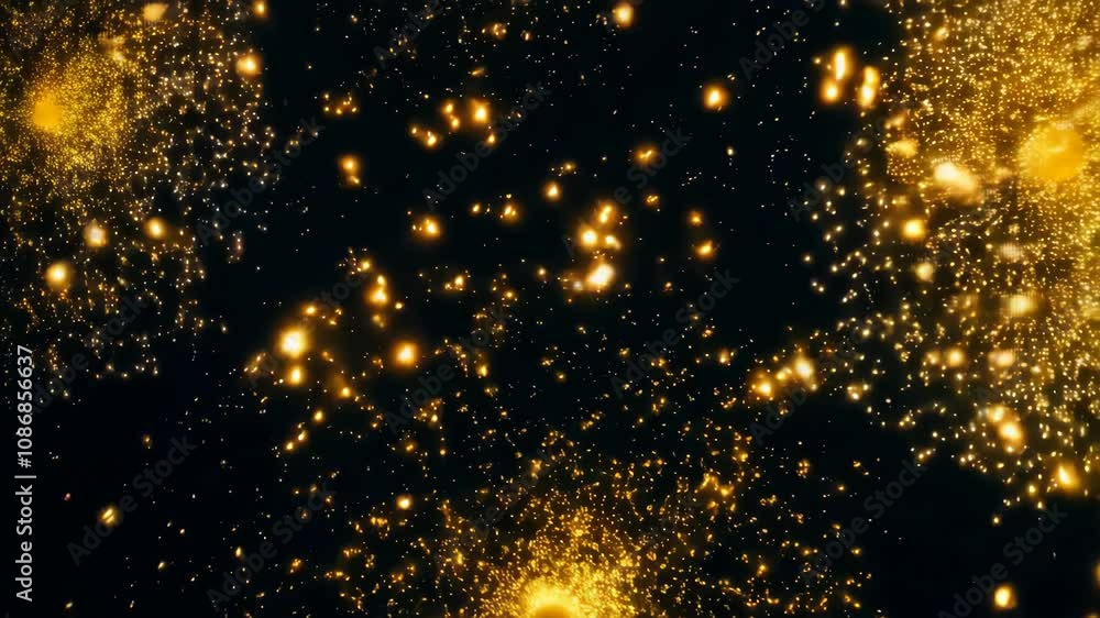 Poster experience a stunning eruption of golden sparks dancing across a dark canvas, creating an enchanting