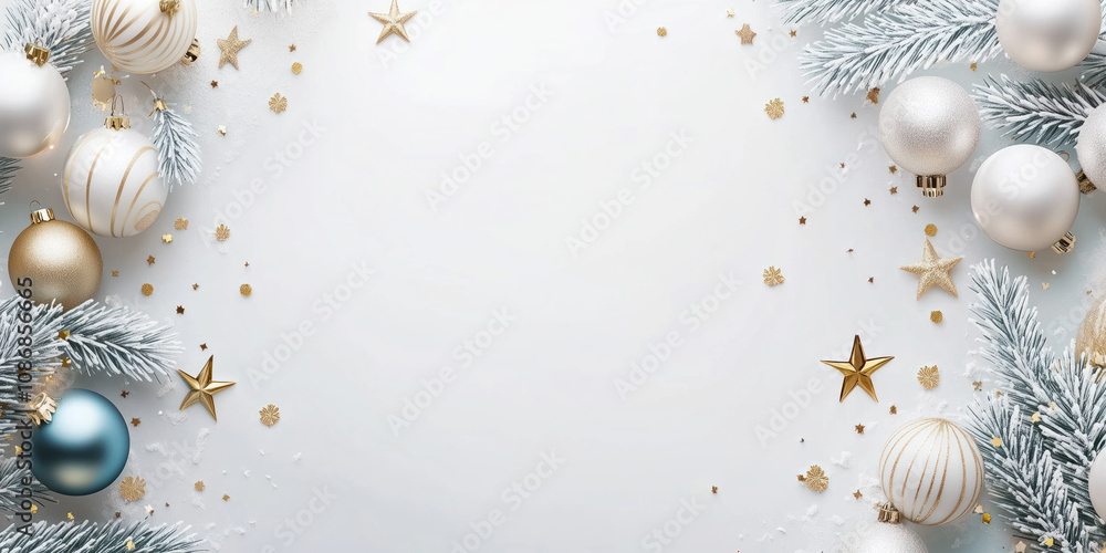 Aufkleber christmas background with balls and stars. space for text. created with generative ai technology.