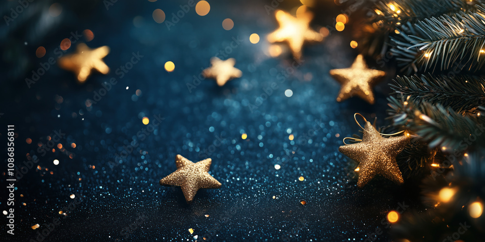 Aufkleber christmas background with stars and lights. created with generative ai technology.