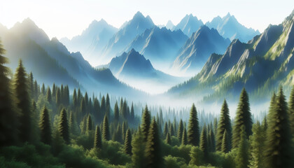 Fototapeta premium Mountains in the forest background illustration