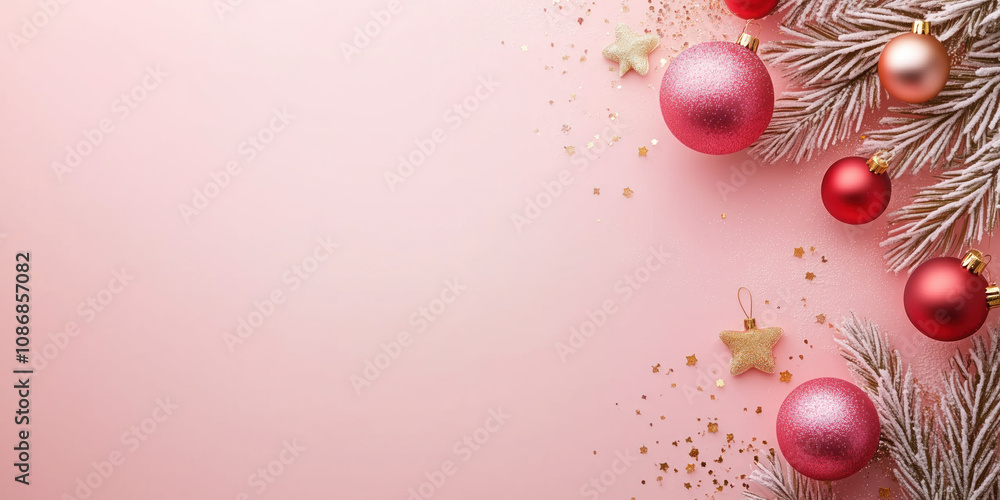 Poster christmas background with balls and snowflakes. space for text. created with generative ai technolog