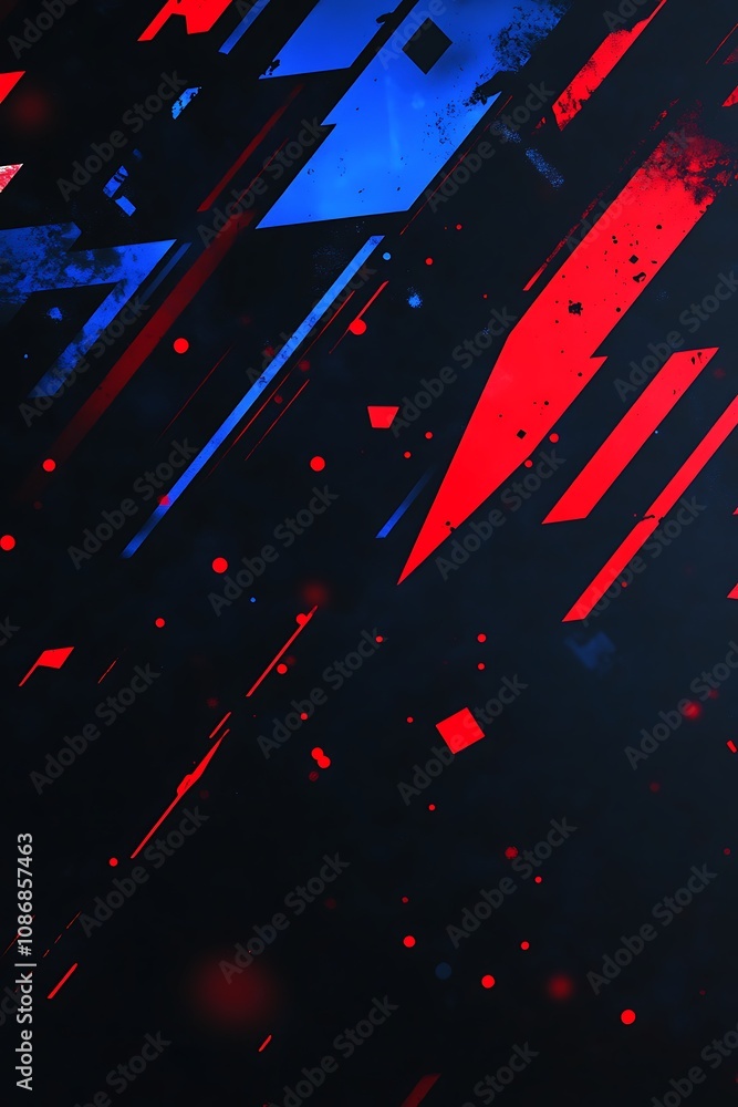 Poster abstract expression of vibrant red and blue lines creating a dynamic texture against a dark backgrou