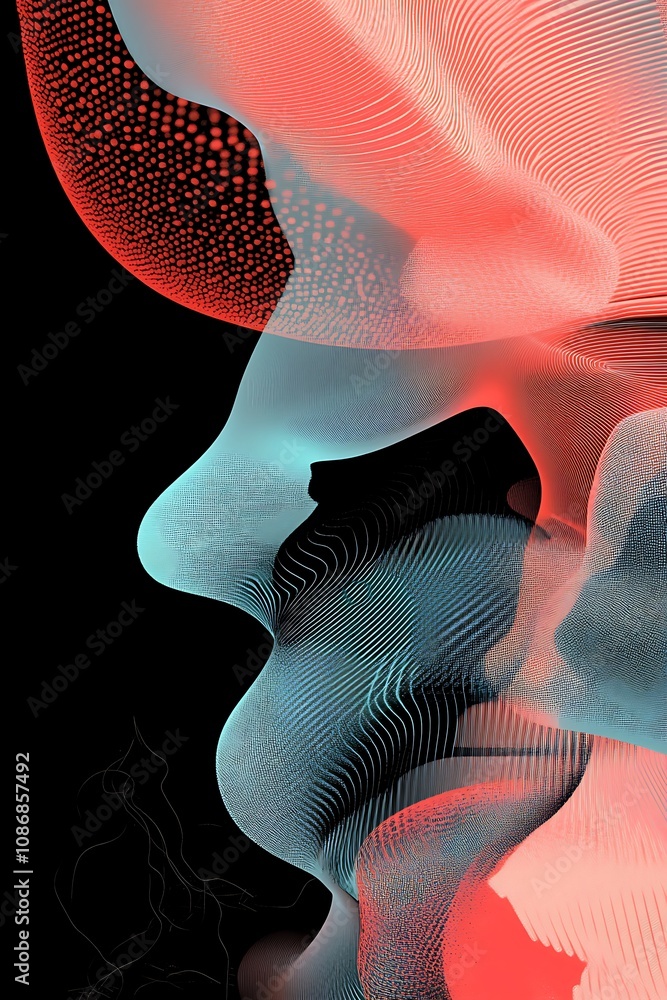 Aufkleber abstract expression of human emotions with flowing lines and vibrant colors in a digital art represe