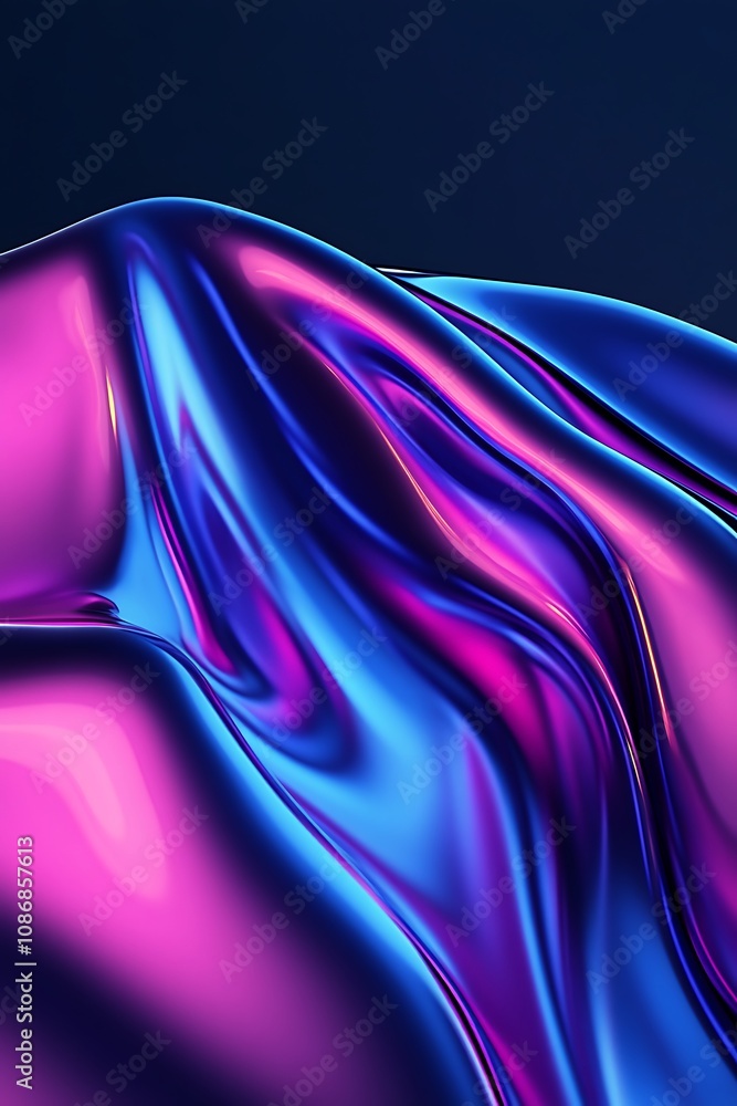 Poster abstract flowing fabric in vibrant blue and purple tones, creating a fluid and dynamic visual effect