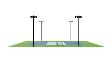 pickleball court side view with floodlight  isolated on transparent background