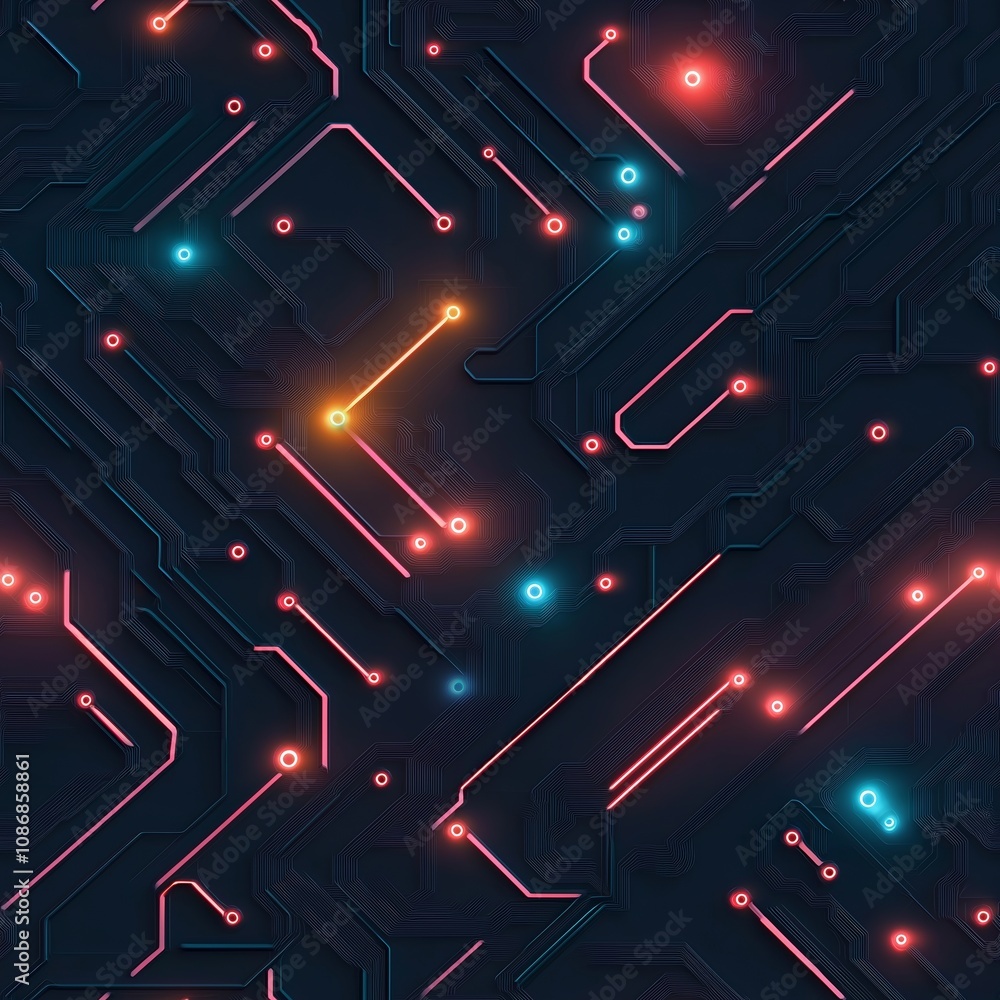 Poster seamless texture with technological data lines and techno connections like a microcircuit. tiled pat