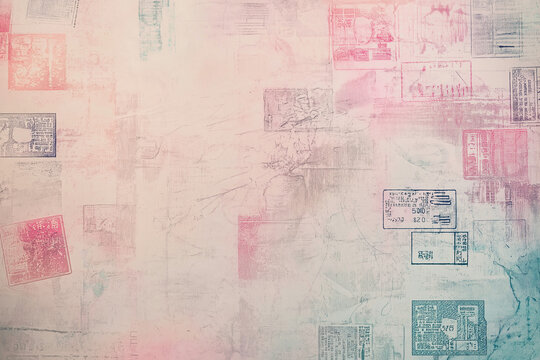 Panoramic background of passport stamps visas travel