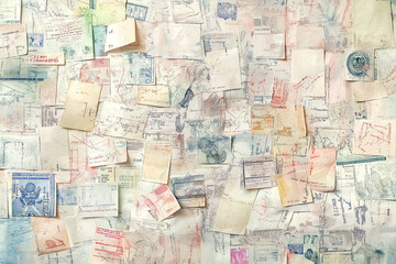 Panoramic background of passport stamps visas travel