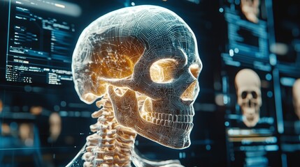 Human bone structure, futuristic data interface overlay