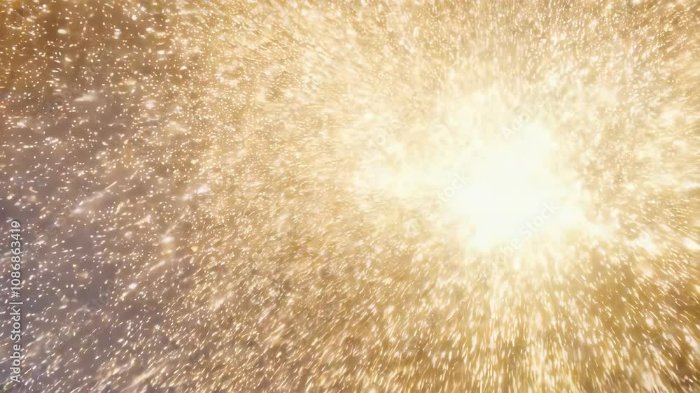Poster a burst of golden sparks explodes across a dark canvas, creating an intensely bright and energetic v
