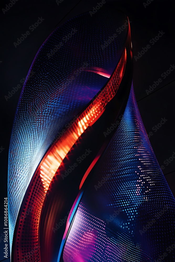 Poster abstract sculpture with vibrant colors and light reflections creating a dynamic visual experience, s