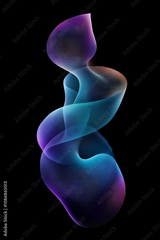 Poster abstract twist of vibrant colors featuring fluid shapes and dynamic curves against a solid black bac