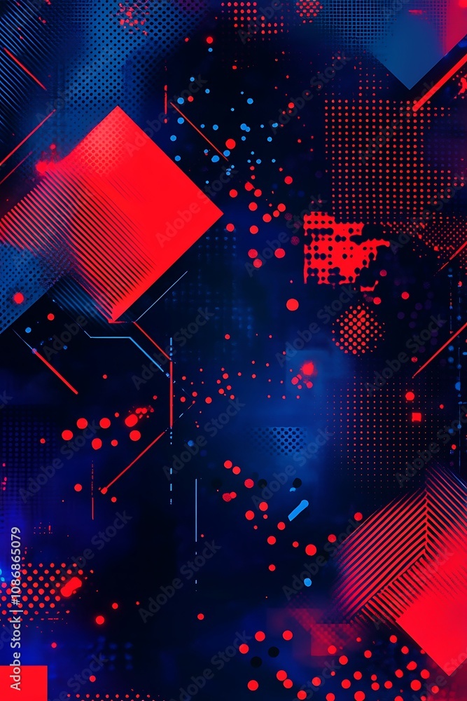 Poster abstract vibrant background with geometric shapes and dynamic patterns in red and blue tones represe