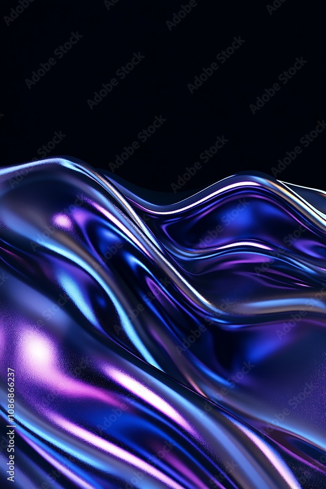 Poster abstract waves of iridescent colors on a black background representing fluid motion and modern art c