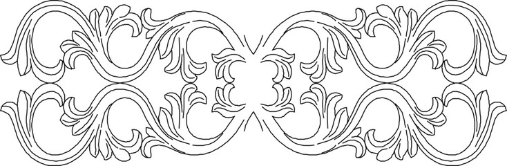 Vector sketch illustration of the silhouette of a fence gate design with floral traditional classic vintage ornament decoration