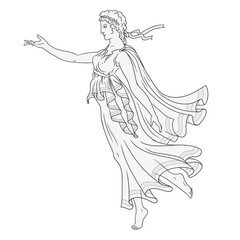 Ancient greek woman goddess in tunic. Figure isolated on white background