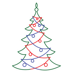 Christmas tree with decorations. One line drawing