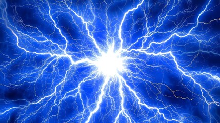 Obraz premium Intense Blue Lightning, Abstract Background With Bright Glowing Center In A Dark Night Sky