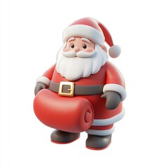 3D Render of a Cheerful Santa Claus Carrying a Large Gift